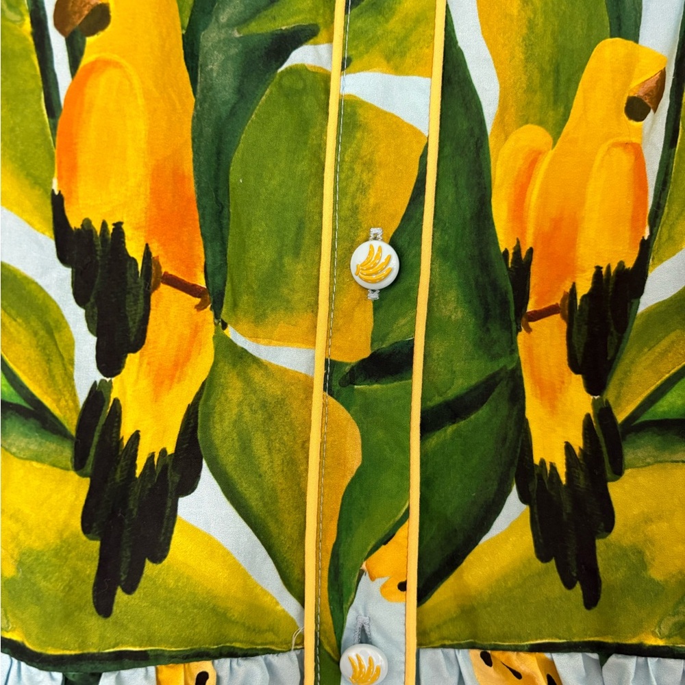 FARM Rio Blue Tropical Parrot Mini Dress with Yellow and Green Print - Picture 2 of 6